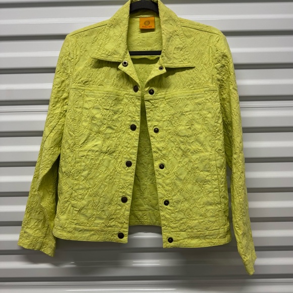 Ruby Rd. Quilted Lime Button-Front Jean Jacket - Picture 2 of 8